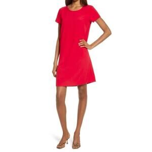 Chelsea28 Women's Short Sleeve Crepe Shift Dress‎ in Red Chinoise Small MSRP $89